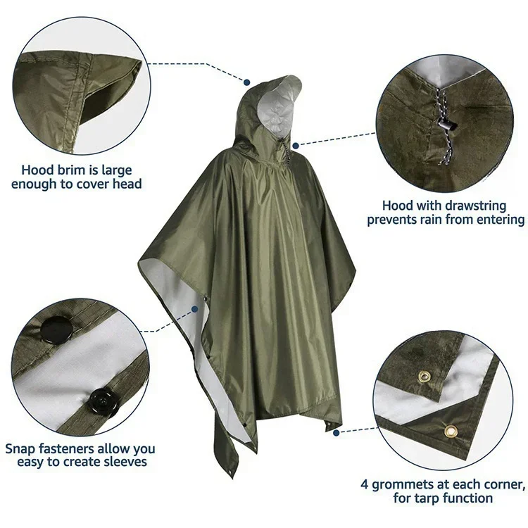 2026 3‑in‑1 Waterproof Hooded  - огляд і ціна Camping Rain Poncho
